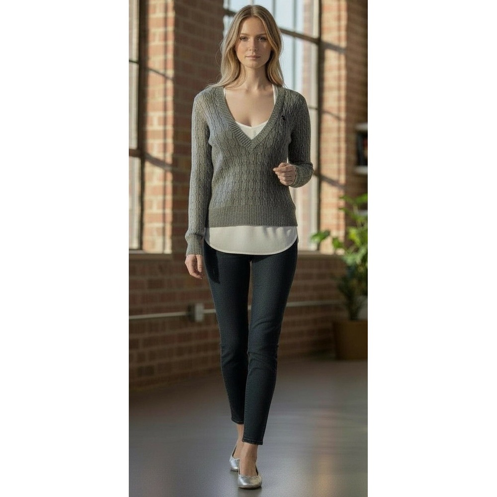 Abercrombie & Fitch Authentic Vintage Women's Cable Knit Sweater XL V-Neck Y2K